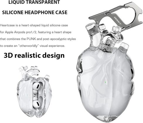 حافظة واقية أصلية على شكل قلب متوافقة مع AirPods Pro الجيل الثاني، غطاء شفاف من السيليكون السائل لـ Airpods pro مع حماية كاملة ضد السقوط، تتضمن خطافًا معدنيًا متينًا in Saudi Arabia