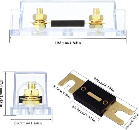 حامل فيوز Tnisesm ANL، قطعتان من الصمامات 300 أمبير، 4 قطع 1/0 AWG كابل طرفي طرفي 5/16 بوصة، 4 قطع أنبوب قابل للانكماش بالحرارة بقطر 14 مم متوافق مع مضخم صوت السيارة in Kuwait