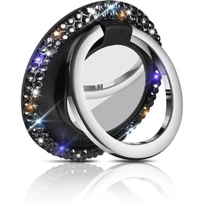 Bling Crystal Rhinestone Cell Phone Ring Holder Grip，360°Rotation Ultrathin Finger Cute Glitter Stand Kickstand Universal Compatible with iPhone Samsung Galaxy LG Google iPad （Black）