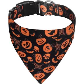 Halloween Dog Collar with Detachable Bandana, Premium Durable Fabric Halloween Pumpkin Dog Collar Set for Boy and Girl Dogs, Adjustable Soft Pet Collar for Small Medium Large Dogs