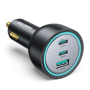 Rocoren 165W USB C Car Charger, PD3.1 140W/PD3.0 100W QC 5.0 Super Fast Car Charger Adapter for iPhone 16 Pro Max Laptop MacBook Pro iPad Samsung Galaxy S24 S23 Ultra and More