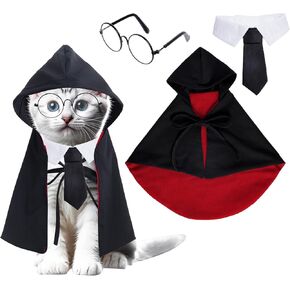 3 قطع من أزياء الهالوين للكلاب والقطط - مجموعة نظارات ربطة عنق على شكل عباءة ساحرة للحيوانات الأليفة، فستان تنكري ساحر للكلاب للحفلات الصغيرة والمتوسطة والكبيرة والقطط والكلاب والجراء in Kuwait