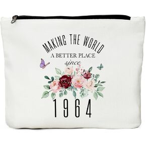 JIUWEIHU 60th Birthday Gifts for Women, 60th Birthday Decorations Present, 60 Year Old Birthday Gift Ideas for Sisters, Friend, Coworker, Grandma, Mom, Boss – Since 1963 Makeup Bag