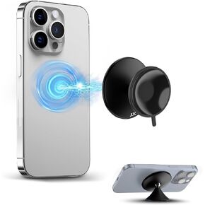 Magnetic Suction Cup Phone Mount,360 Degree Rotating Suction Mirror Phone Sticky Grip Stand for iPhone 16 15 14 13 12 Mag-Safe Case & All Phones,Mirror Shower Phone Holder for Selfies & Tiktok Videos
