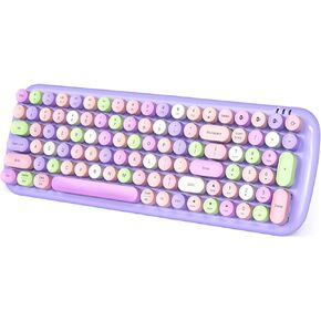 Wireless Bluetooth Keyboard, 100-Key Mini Bluetooth Typewriter Keyboard for Mac iPad iPhone PC Laptop & Android, 3 Devices Simultaneously, Colorful Retro Round Keycaps Keyboard (Purple)