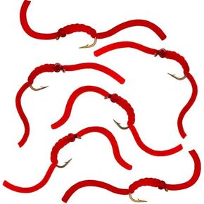 6 Pc Squirmy Wormy Set – San Juan Red, Size #10 – Wet Worm Fly Fishing Flies for Trout, Panfish, Bass by Thor Outdoor