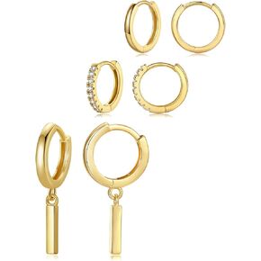 DAILY VIBES Small Gold Hoops Huggie Earrings for Women 14K Real Gold Plated Dainty Cubic Zirconia Mini Bead Cartilage Earring Hypoallergenic Hoop Earrings Set for Girls