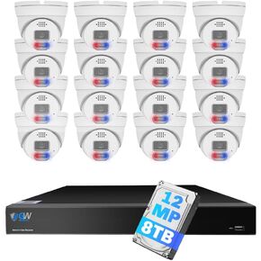 GW Security 32 Channel NVR UltraHD 12MP (4096x3072) Face/Human/Cars/License Plate Detection PoE Security Camera System with 16 x 6K 12MP Full Color Night Vision Waterproof 2-Way Audio Bullet Cameras