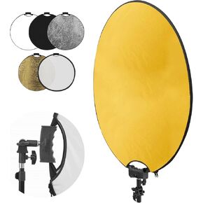 32 Inch (80cm) Photography Reflector, Collapsible Light Reflector with Bag & tilt Adapter, 5 in 1 Handle Reflector for Studio & Outdoor Lighting -Translucent, Silver, Gold, White and Black