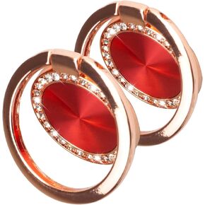 [2 Pack] Concentric Circular Texture Diamond Setting Cell Phone Ring Holder Stand, 360 Degree Rotation and 180 DegreeAdjustable Finger Ring Kickstand with Polished Metal Phone Grip (Brilliant Red)