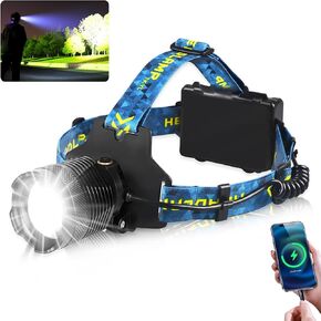Foleto LED Rechargeable Headlamp, 30W White Laser Beads Flashlight, Super Bright 120000 High Lumen with 3 Modes Waterproof Zoomable Head lamp,90° Adjustable for Outdoor Exploring Cycling, Fishing