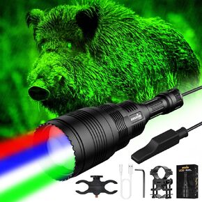 UC90 New 4-Color-in-1 (Red, White, Green,Blue) Circular Spotlight Hunting Light Predator Flashlight kit（Adjustable Light spot Clarity）