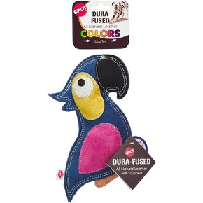 SPOT Dura-Fused Colors Parrot - Colorful Leather Dog Toys with Squeaker, Made with Real Leather and Jute Fabric, Durable Stuffed Toy for Dogs and Puppies, 8in, Color May Vary