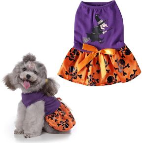Mogoko Halloween Dog Costume Witch Skull Pattern Dog Dress Holiday Party Dress for Puppy Dog Cat