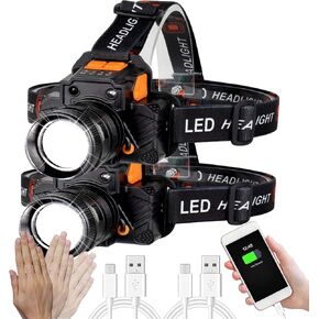 LED Rechargeable Head Lamp Motion Sensor Headlamp Super Bright High Lumen, Long Lasting Headlamps with USB Output Zoomable Waterproof Headlamp for Camping,Hunting