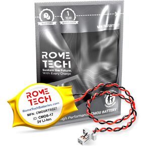 Rome Tech CR2032 CMOS BIOS Battery for Dell Inspiron 11 3168, Dell Inspiron 14 2-in-1, Dell Inspiron 14 5000, Dell Inspiron 15 5582 2-in1, 5585 - Laptop Backup 3V RTC CR 2032 Battery with 2 Wire Cable