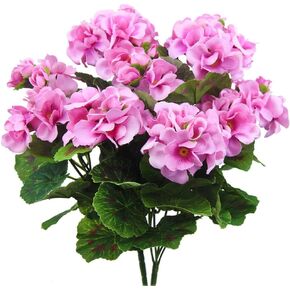 2pcsArtificial Geraniums Silk Flowers Outdoor Artificial Red Geranium Bush Faux Flowers Red Geraniums for Floral Home Decor Indoor Garden Patio Grave Cemetary Vase Table Centerpiece