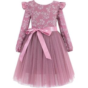 Flofallzique Long Sleeve Toddler Tulle Dress Vintage Floral Birthday Wedding WinterLittle Girls Party Dresses