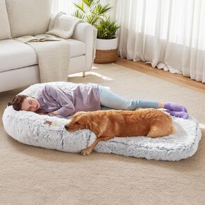 Human Dog Bed, 72"x43"x10" Dog Beds for Large Dogs, Foldable Plush Washable Dog Bed for People Doze Off, Orthopedic Dog Beds for Humans Size Fits You and Pets - Grey