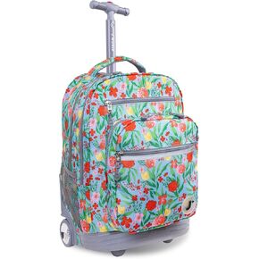 J World New York Sundance Rolling Backpack Girl Boy Roller Bookbag, Flora, 20 Inch