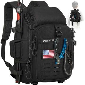 Piscifun Fishing Backpack/Sling Bag with Rod & Gear Holder, Lightweight Sling Tackle Storage Bag with Protective Rain Cover