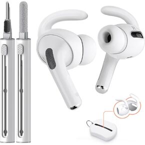 4 Pairs for AirPods Pro 2 Ear Hooks Covers with Cleaner kit [Added Storage Pouch],Anti-Slip Ear Covers & Cleaning Pen Accessories Compatible with Apple AirPods Pro 2nd Generation (White)