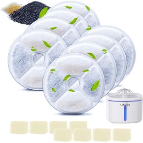 Cat Water Fountain Filter, 8 Pack Replacement Filters & 8 Pack Replacement Pre-Filter Sponges, Pet Water Fountain Filter Fit for 84oz/2.5L Cat Water Fountain W01