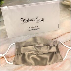 Celestial Silk 3 Layer Silk Face Mask with Filter - 22 Momme Silk Mask, Adjustable Ear Loops - Pleated with Filter