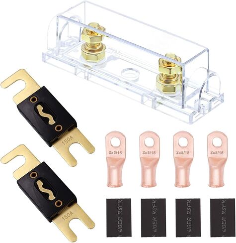 حامل فيوز Tnisesm ANL، قطعتان من الصمامات 300 أمبير، 4 قطع 1/0 AWG كابل طرفي طرفي 5/16 بوصة، 4 قطع أنبوب قابل للانكماش بالحرارة بقطر 14 مم متوافق مع مضخم صوت السيارة in Saudi Arabia
