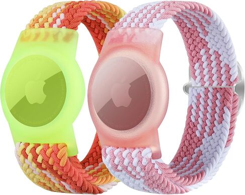 Meliya Elastic Nylon AirTag Bracelet for Kids, 2 Pack Nylon Watch Bands Compatible with Apple AirTag, Adjustable Anti-Lost Wristband for Kids Boys Girls Elders (Pink White+Orange) in Saudi Arabia