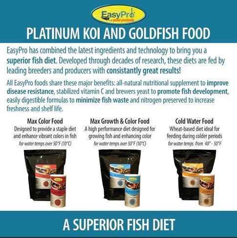 EasyPro PC1 Platinum Koi & Goldfish Food - الحد الأقصى. اللون/مدعم بالسبيرولينا والمكونات البحرية الأخرى لتعزيز اللون الطبيعي لأسماك الكوي والسمك الذهبي / علبة سعة 20 أونصة in Kuwait