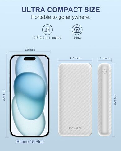 شاحن محمول MOXNICE بسعة 20000 مللي أمبير في الساعة، شاحن هاتف خارجي USB-C 5V/3A، متوافق مع iPhone 15 14 13 12، Galaxy S24 S23 S22، iPad، Pixel، إلخ (أسود) in Saudi Arabia