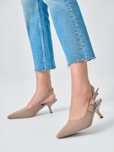 Coutgo Womens Slingback Kitten Heels Closed Pointed Toe Bowknot Knitted Slip On Work Pumps Dress Shoes in Saudi Arabia