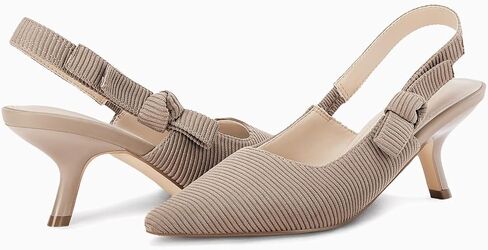 Coutgo Womens Slingback Kitten Heels Closed Pointed Toe Bowknot Knitted Slip On Work Pumps Dress Shoes in Saudi Arabia