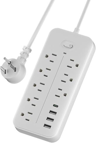 4-Foot Surge Proof Power Extension Cord Plug with USB-C Connector, Flat Plugs with Long Cables, 8 Jacks and 3 USB and 1 USB-C Ports for Home Office Desktop Charging Station Surge Protector (White) in Saudi Arabia