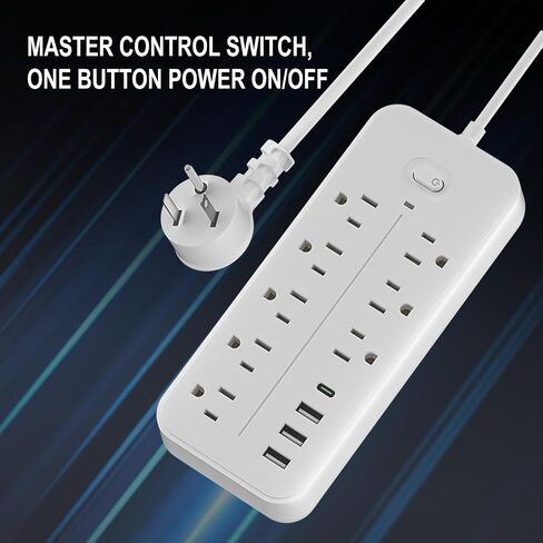 4-Foot Surge Proof Power Extension Cord Plug with USB-C Connector, Flat Plugs with Long Cables, 8 Jacks and 3 USB and 1 USB-C Ports for Home Office Desktop Charging Station Surge Protector (White) in Saudi Arabia