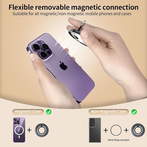 Upgraded Magnetic Phone Ring Holder for MagSafe with 360° Rotatable Stand Finger Ring Magnet Removable Cell Phone Grip Kickstand for iPhone 15/14/13/12 Pro/Max/Mini Android etc. Silver in Saudi Arabia