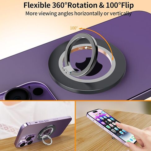 Upgraded Magnetic Phone Ring Holder for MagSafe with 360° Rotatable Stand Finger Ring Magnet Removable Cell Phone Grip Kickstand for iPhone 15/14/13/12 Pro/Max/Mini Android etc. Silver in Saudi Arabia
