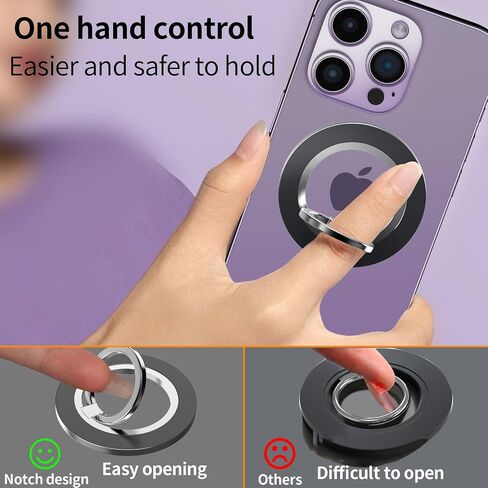 Upgraded Magnetic Phone Ring Holder for MagSafe with 360° Rotatable Stand Finger Ring Magnet Removable Cell Phone Grip Kickstand for iPhone 15/14/13/12 Pro/Max/Mini Android etc. Silver in Saudi Arabia