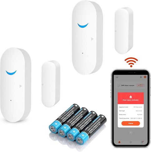 Smart Door Sensor Alarm Wireless, WiFi Door Window Detector with 8 Batteries, Smart Linkage Window Door Contact Sensor for Home Security Compatible with Alexa/Google Assistant, No Hub Required, 4 Pack in Saudi Arabia