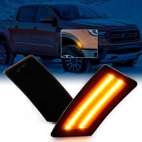 مصابيح LED للعلامات الجانبية باللون الأبيض لسيارة Ford Ranger Lariat XL XLT 2019 2020 2021 2022 2023 مصابيح إشارة المصد الأمامي للحارس، عدسة مدخنة in Kuwait
