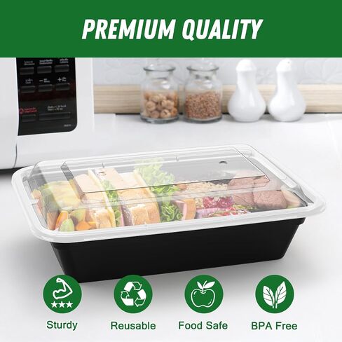 50 Pack (100-Piece) 24 oz Meal Prep Containers Reusable with Lids, Sturdy Leakproof & Food Safe, Microwave, Freezer, Dishwasher Safe Food Prep Containers, To Go Take Out Plastic Food Storage in Saudi Arabia