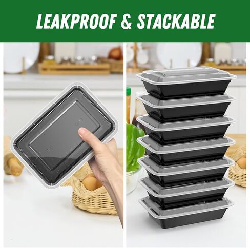 50 Pack (100-Piece) 24 oz Meal Prep Containers Reusable with Lids, Sturdy Leakproof & Food Safe, Microwave, Freezer, Dishwasher Safe Food Prep Containers, To Go Take Out Plastic Food Storage in Saudi Arabia