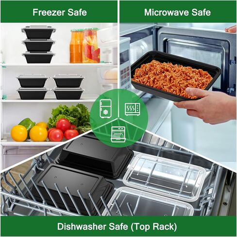 50 Pack (100-Piece) 24 oz Meal Prep Containers Reusable with Lids, Sturdy Leakproof & Food Safe, Microwave, Freezer, Dishwasher Safe Food Prep Containers, To Go Take Out Plastic Food Storage in Saudi Arabia