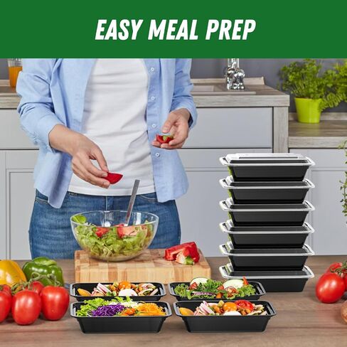 50 Pack (100-Piece) 24 oz Meal Prep Containers Reusable with Lids, Sturdy Leakproof & Food Safe, Microwave, Freezer, Dishwasher Safe Food Prep Containers, To Go Take Out Plastic Food Storage in Saudi Arabia