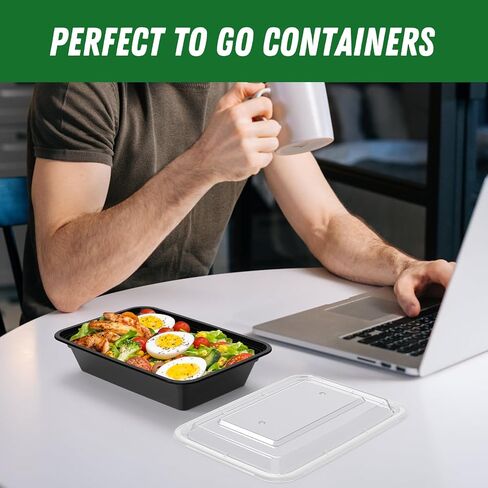 50 Pack (100-Piece) 24 oz Meal Prep Containers Reusable with Lids, Sturdy Leakproof & Food Safe, Microwave, Freezer, Dishwasher Safe Food Prep Containers, To Go Take Out Plastic Food Storage in Saudi Arabia