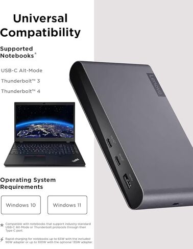 Lenovo Docking Station USB-C Universal Business Dock 40B30090TA Bundle w/DKZ USB Port Expander, Supports Dual Display at 4K (1 DP & 1 HDMI), 7 Ports, Windows Compatible, Storm Gray Color in Saudi Arabia