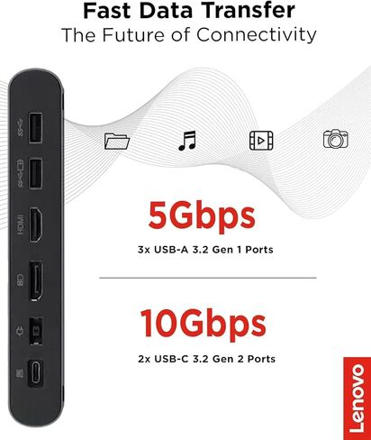 Lenovo Docking Station USB-C Universal Business Dock 40B30090TA Bundle w/DKZ USB Port Expander, Supports Dual Display at 4K (1 DP & 1 HDMI), 7 Ports, Windows Compatible, Storm Gray Color in Saudi Arabia