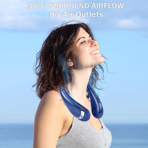 Portable Bladeless Neck Fan, 5000mah Foldable Personal Neck Fans, Rechargeble Hands Free Wearable Fan, Battery Operated Hanging Neckband Fan for Outdoors Women Kids in Saudi Arabia