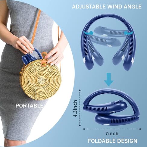 Portable Bladeless Neck Fan, 5000mah Foldable Personal Neck Fans, Rechargeble Hands Free Wearable Fan, Battery Operated Hanging Neckband Fan for Outdoors Women Kids in Saudi Arabia